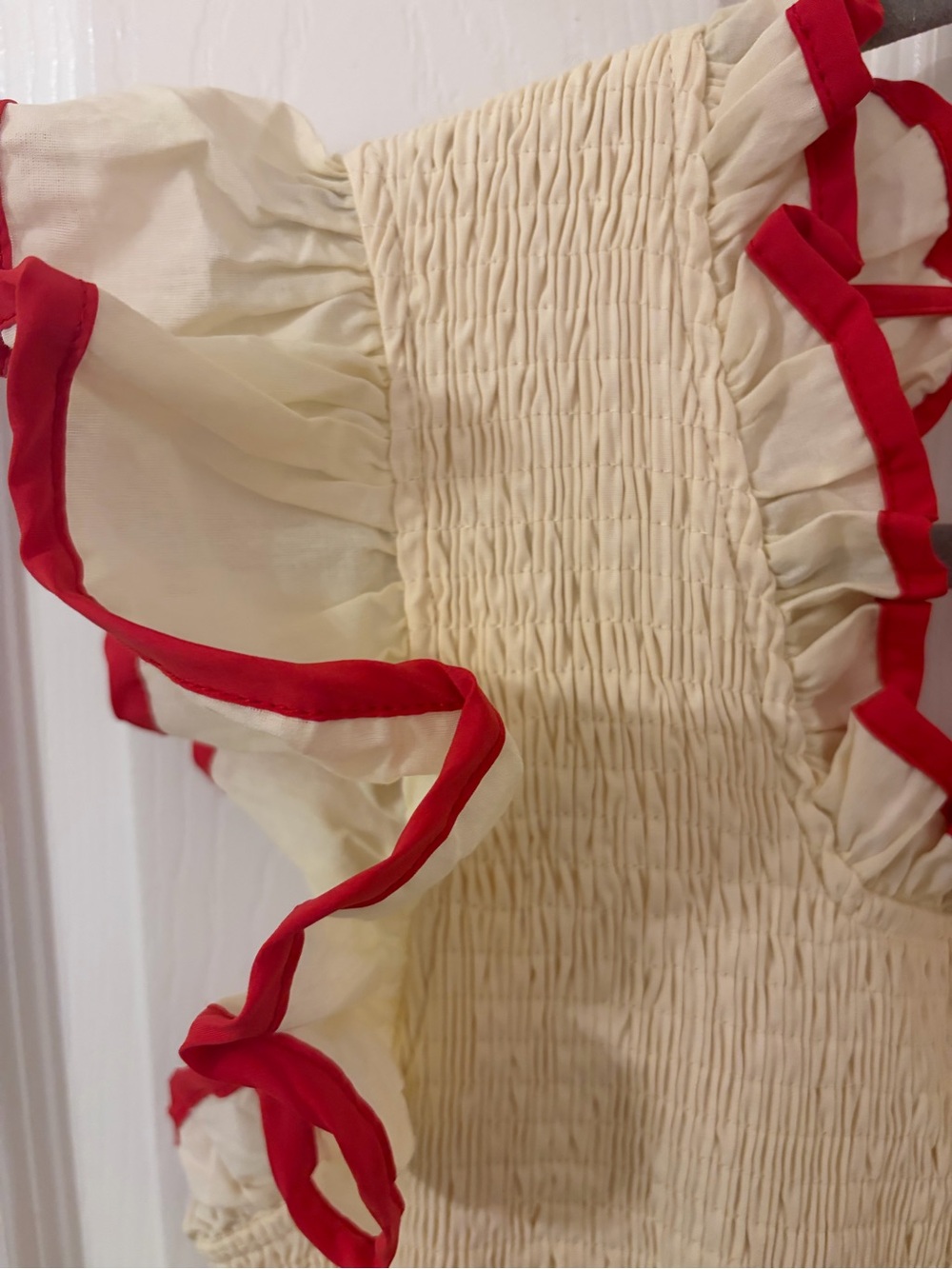 Annie Cream Maxi Dress with Red Ruffle Trim - Picture 3 of 4